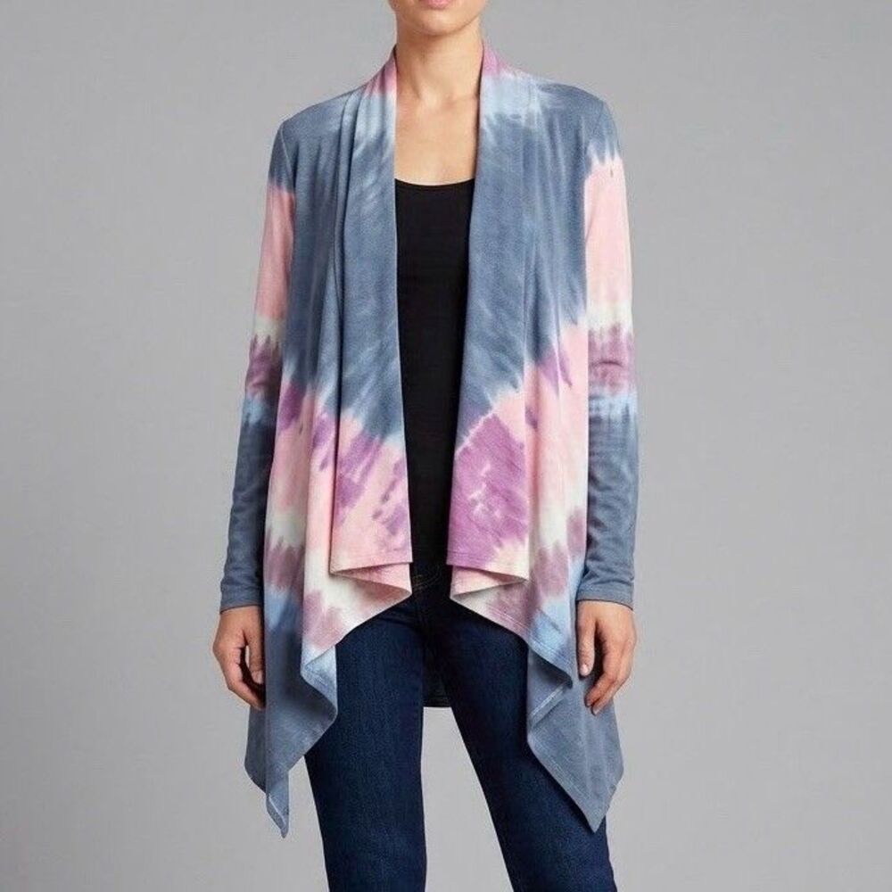 B Collection by Bobeau Womens Cardigan Small Tie Dye Pastel Open Front Boho